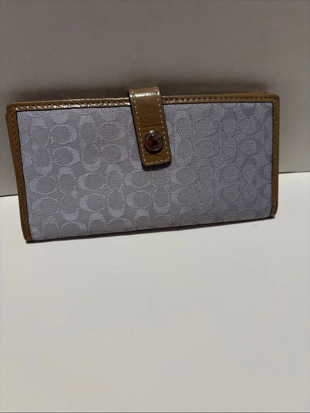 Coach Lavender Signature Continental Wallet with Tan Trim
